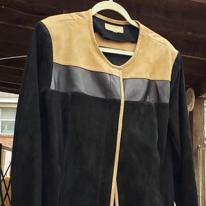 Katherine Kelly - leather and suede coat